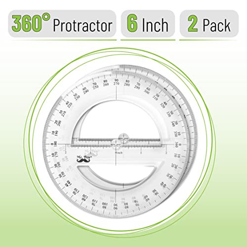 Mr. Pen- Protractor, Pack of 2, Protactor 360 Degree, Protractor Set, Protractor Ruler, Drafting Tools, Circle Protractor, Protractors Classroom Set, Large Protractor, Math Geometry Set