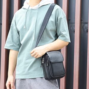 Augus Leather Small Messenger Bag For Men Crossbody Handbag Shoulder Sling Travel Bags for Men Purse Daypack Magnetic Buckle (Black)