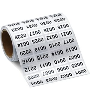 consecutive number label stickers waterproof inventory number stickers for inventory storage classification, 0.39 x 0.78 inch (0001 to 2000)