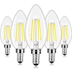led candle bulbs 40w equivalent, e12 candelabra light bulbs 4w 470lm clear edison led bulbs, daylight white 5000k classic bright filament bulbs, non-dimmable decorative bulbs for lamps, pack of 5