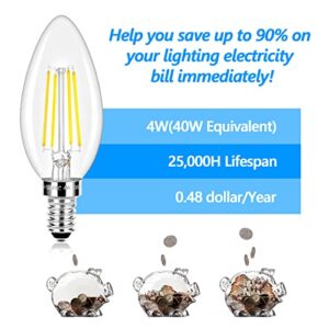 LED Candle Bulbs 40W Equivalent, E12 Candelabra Light Bulbs 4W 470Lm Clear Edison LED Bulbs, Daylight White 5000K Classic Bright Filament Bulbs, Non-Dimmable Decorative Bulbs for Lamps, Pack of 5