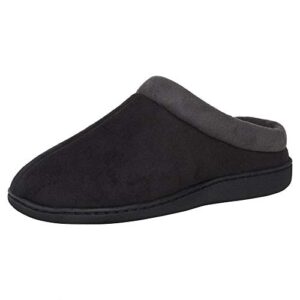 hanes men's memory foam indoor/outdoor microsuede clog slipper shoe, black, medium