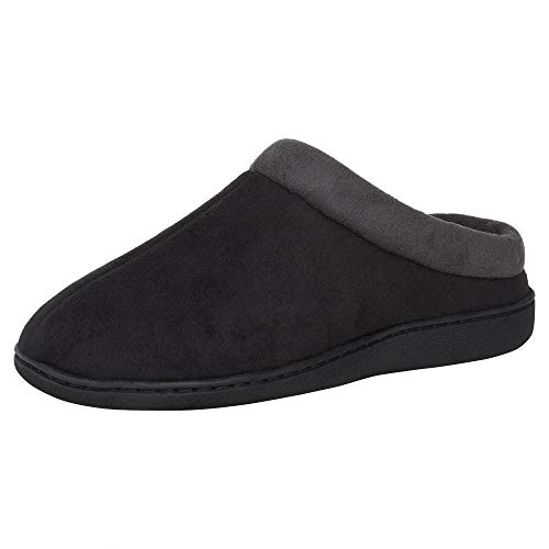 Hanes Men's Memory Foam Indoor/Outdoor Microsuede Clog Slipper Shoe, Black, Medium