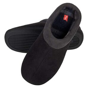 Hanes Men's Memory Foam Indoor/Outdoor Microsuede Clog Slipper Shoe, Black, Medium