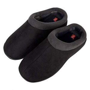 Hanes Men's Memory Foam Indoor/Outdoor Microsuede Clog Slipper Shoe, Black, Medium