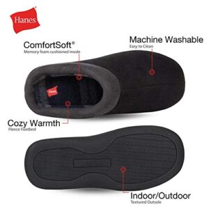 Hanes Men's Memory Foam Indoor/Outdoor Microsuede Clog Slipper Shoe, Black, Medium