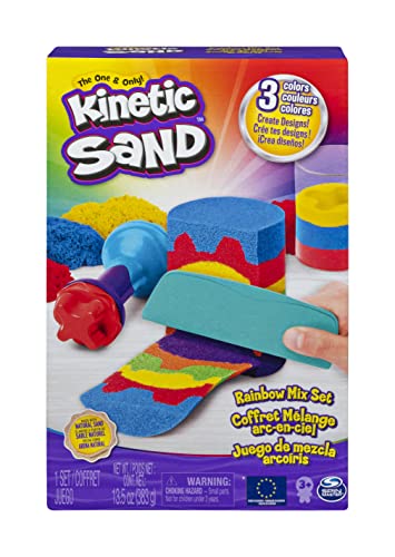 Kinetic Sand, Rainbow Mix Set with 3 Colors of Kinetic Sand (13.5oz) and 6 Tools, Play Sand Sensory Toys for Kids Ages 3 and up