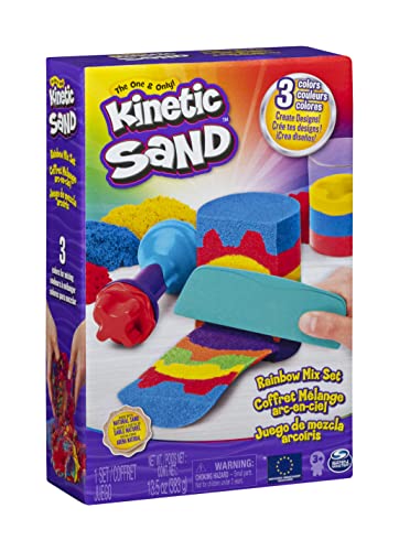 Kinetic Sand, Rainbow Mix Set with 3 Colors of Kinetic Sand (13.5oz) and 6 Tools, Play Sand Sensory Toys for Kids Ages 3 and up