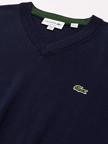 Lacoste Men's Long Sleeve Regular Fit V-Neck Organic Cotton Sweater, Navy Blue, X-Large