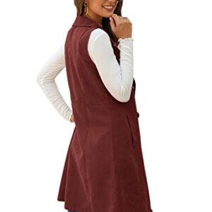 SheIn Women's Double Breasted Long Vest Jacket Casual Sleeveless Pocket Outerwear Longline Burgundy X-Large