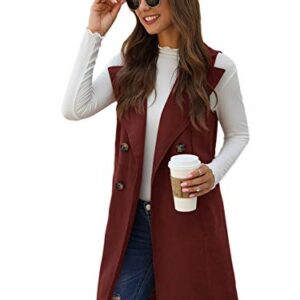 SheIn Women's Double Breasted Long Vest Jacket Casual Sleeveless Pocket Outerwear Longline Burgundy X-Large