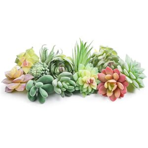 happyhapi 12 pcs artificial succulents mini fake plants unpotted faux succulent for craft, small plastic succulents assortment in flocked green floral decor for party, cake, garden & outdoor