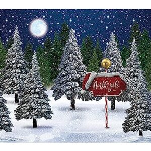 Allenjoy Winter Snowing Night Landscape Forest Backdrop Christmas Wonderland North Pole Moon Snowflake Snow Scene Pine Kids Newborn Photo Booth Props Baby Shower 8x6ft Photography Background