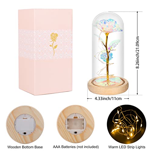 Beferr Gifts for Women, Birthday Gifts Galaxy Glass Rose Crystal Flower Gift Light Up Rose in Glass Dome, Colorful Rainbow Artificial Flower Rose Gifts for Her Mom Grandma Sister Wife Friends