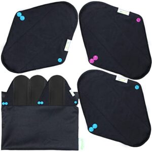 wegreeco bamboo charcoal reusable menstrual pads - reusable sanitary pads | reusable panty liners | soft cloth menstrual pads - 6 pack with 1 cloth mini wet bag (small, black)
