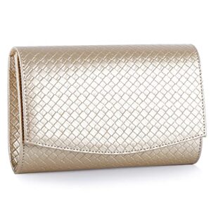 wallyn's women woven leather wallets fashion clutch purses, evening bag handbag solid color (woven gold)