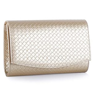 WALLYN'S Women Woven Leather Wallets Fashion Clutch Purses, Evening Bag Handbag Solid Color (Woven Gold)