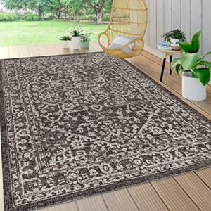 jonathan y smb104c-4 malta bohemian medallion textured weave indoor outdoor area rug, coastal, traditional, transitional easy cleaning,bedroom,kitchen,backyard,patio,non shedding, black/gray, 4 x 6