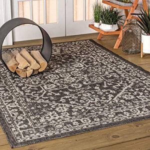 JONATHAN Y SMB104C-4 Malta Bohemian Medallion Textured Weave Indoor Outdoor Area Rug, Coastal, Traditional, Transitional Easy Cleaning,Bedroom,Kitchen,Backyard,Patio,Non Shedding, Black/Gray, 4 X 6