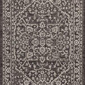 JONATHAN Y SMB104C-4 Malta Bohemian Medallion Textured Weave Indoor Outdoor Area Rug, Coastal, Traditional, Transitional Easy Cleaning,Bedroom,Kitchen,Backyard,Patio,Non Shedding, Black/Gray, 4 X 6