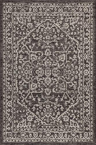 JONATHAN Y SMB104C-4 Malta Bohemian Medallion Textured Weave Indoor Outdoor Area Rug, Coastal, Traditional, Transitional Easy Cleaning,Bedroom,Kitchen,Backyard,Patio,Non Shedding, Black/Gray, 4 X 6