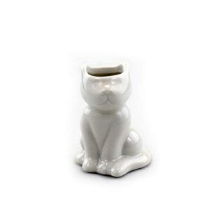 NW Wholesaler 2.25 Inch White Ceramic Cat Shaped Air Plant Holder - (Ceramic Only) Table Top Display Animal Shaped Planters and Vases for Air Plants and Other Mini Plants