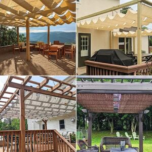 Windscreen4less 4' x 16' Retractable Shade Cover Replacement Canopy Sliding Wave Shade Sail for Pergola Awning Patio Deck Yard Porch Gazebo Brown