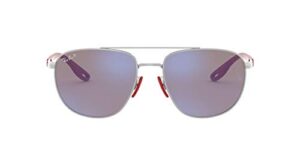 ray-ban rb3659m scuderia ferrari collection square sunglasses, silver/chromance polarized grey mirrored blue, 57 mm