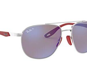 Ray-Ban RB3659M Scuderia Ferrari Collection Square Sunglasses, Silver/Chromance Polarized Grey Mirrored Blue, 57 mm