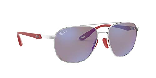 Ray-Ban RB3659M Scuderia Ferrari Collection Square Sunglasses, Silver/Chromance Polarized Grey Mirrored Blue, 57 mm