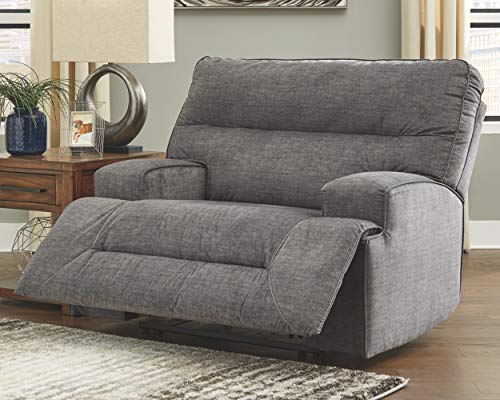 Signature Design by Ashley Coombs Contemporary Wide Seat Manual Pull Tab Recliner, Gray