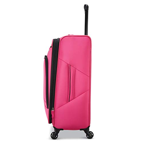 American Tourister 4 Kix Expandable Softside Luggage with Spinner Wheels, Pink, Checked-Medium 25-Inch