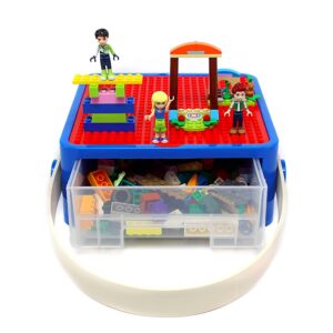 bins & things lego storage, bin box organizer - set of 2 kids toy storage containers - small brick shaped tub organizers for legos, barbie dolls, hot wheels and beyblade- anti-lego mess organizer