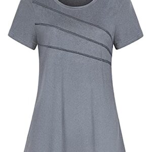 MISS FORTUNE Women's Yoga Tops Short Sleeve Active Wear Dry Fit Shirts Fashion Plus Size Workout Clothing Loose Grey XL