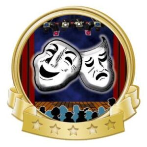 crown awards drama masks banner pin, gold drama pins, 30 pack