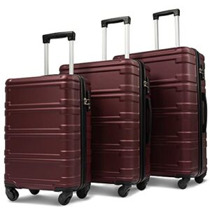 merax luggage sets red expandable with tsa lock hard shell luggage sets lightweight spinner travel suitcase (mahogany)