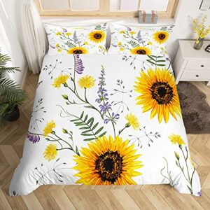 Feelyou Sunflower Duvet Cover Set Twin Size for Girls Cool 3D Floral Flowers Pattern Bedding Set Pastoral Comforter Cover with 1Pillow Shams Zipper Ultra Soft Microfiber Botanical Bedspread Cover