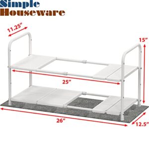 Simple Houseware Under Sink 2 Tier Expandable Heavy Duty Metal Shelf Organizer Rack, White (Expand from 15 to 25 inches)