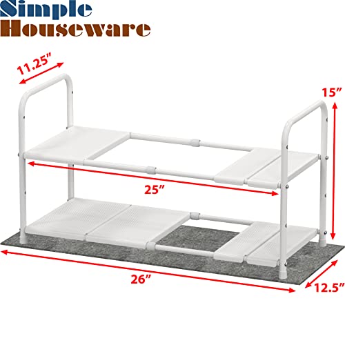 Simple Houseware Under Sink 2 Tier Expandable Heavy Duty Metal Shelf Organizer Rack, White (Expand from 15 to 25 inches)