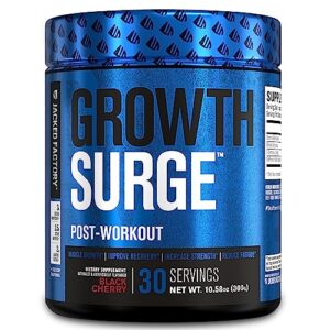 jacked factory growth surge creatine post workout w/l-carnitine - daily muscle builder & recovery supplement with creatine monohydrate, betaine, l-carnitine l-tartrate - 30 servings, black cherry