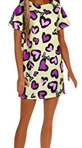 ​Barbie Doll, Brunette, Wearing Yellow and Purple Heart-Print Dress and Platform Sneakers, for 3 to 7 Year Olds