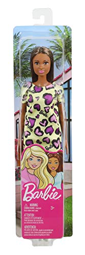 ​Barbie Doll, Brunette, Wearing Yellow and Purple Heart-Print Dress and Platform Sneakers, for 3 to 7 Year Olds