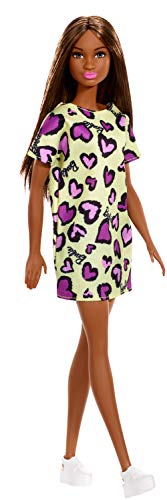 ​Barbie Doll, Brunette, Wearing Yellow and Purple Heart-Print Dress and Platform Sneakers, for 3 to 7 Year Olds