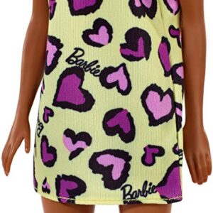 ​Barbie Doll, Brunette, Wearing Yellow and Purple Heart-Print Dress and Platform Sneakers, for 3 to 7 Year Olds