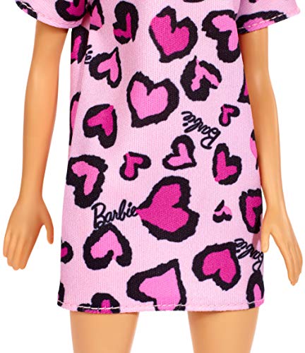 Barbie Doll, Blonde, Wearing Pink Heart-Print Dress and Platform Sneakers, for 3 to 7 Year Olds