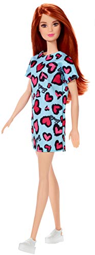 Barbie Doll, Red Hair, Wearing Yellow and Purple Heart-Print Dress and Platform Sneakers, for 3 to 7 Year Olds, Model:GHW48