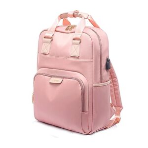 travel backpack for women men, laptop backpack large capacity backpack for school with usb charging port, work laptop bag water resistant, waterproof backpack anti theft-pink
