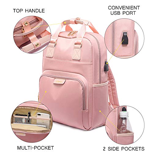 Travel Backpack for Women Men, Laptop Backpack Large Capacity Backpack for School with USB Charging Port, Work Laptop Bag Water Resistant, Waterproof Backpack Anti Theft-Pink