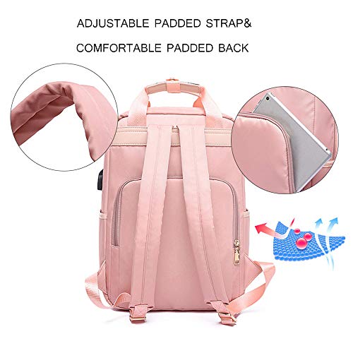 Travel Backpack for Women Men, Laptop Backpack Large Capacity Backpack for School with USB Charging Port, Work Laptop Bag Water Resistant, Waterproof Backpack Anti Theft-Pink