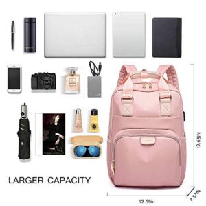 Travel Backpack for Women Men, Laptop Backpack Large Capacity Backpack for School with USB Charging Port, Work Laptop Bag Water Resistant, Waterproof Backpack Anti Theft-Pink